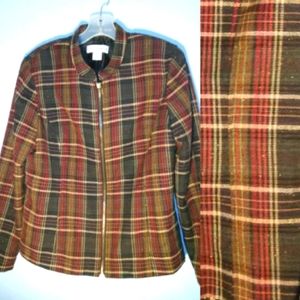 Sag Harbor Plaid Mandarin Collar Jacket 10 EUC!